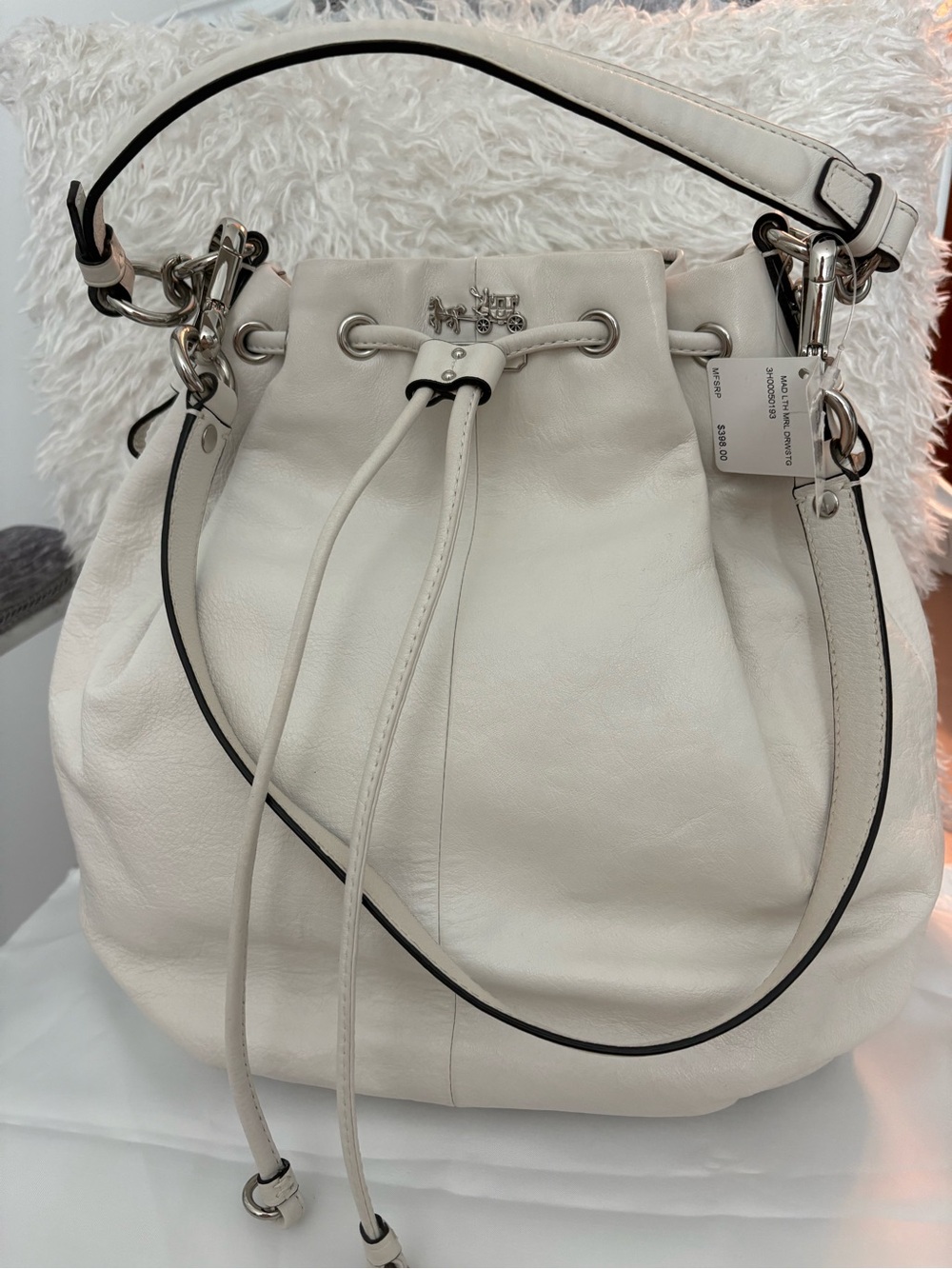 NWT Coach Madison Marielle Parchment Leather Drawstring 17016